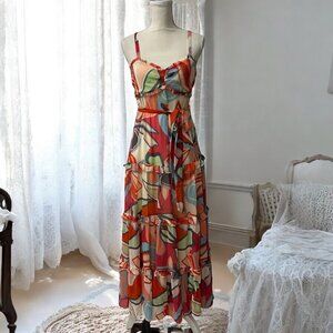 Alexis x Target Floral Cottage Feminine‎ Ruffle Spaghetti Strap Maxi Dress M